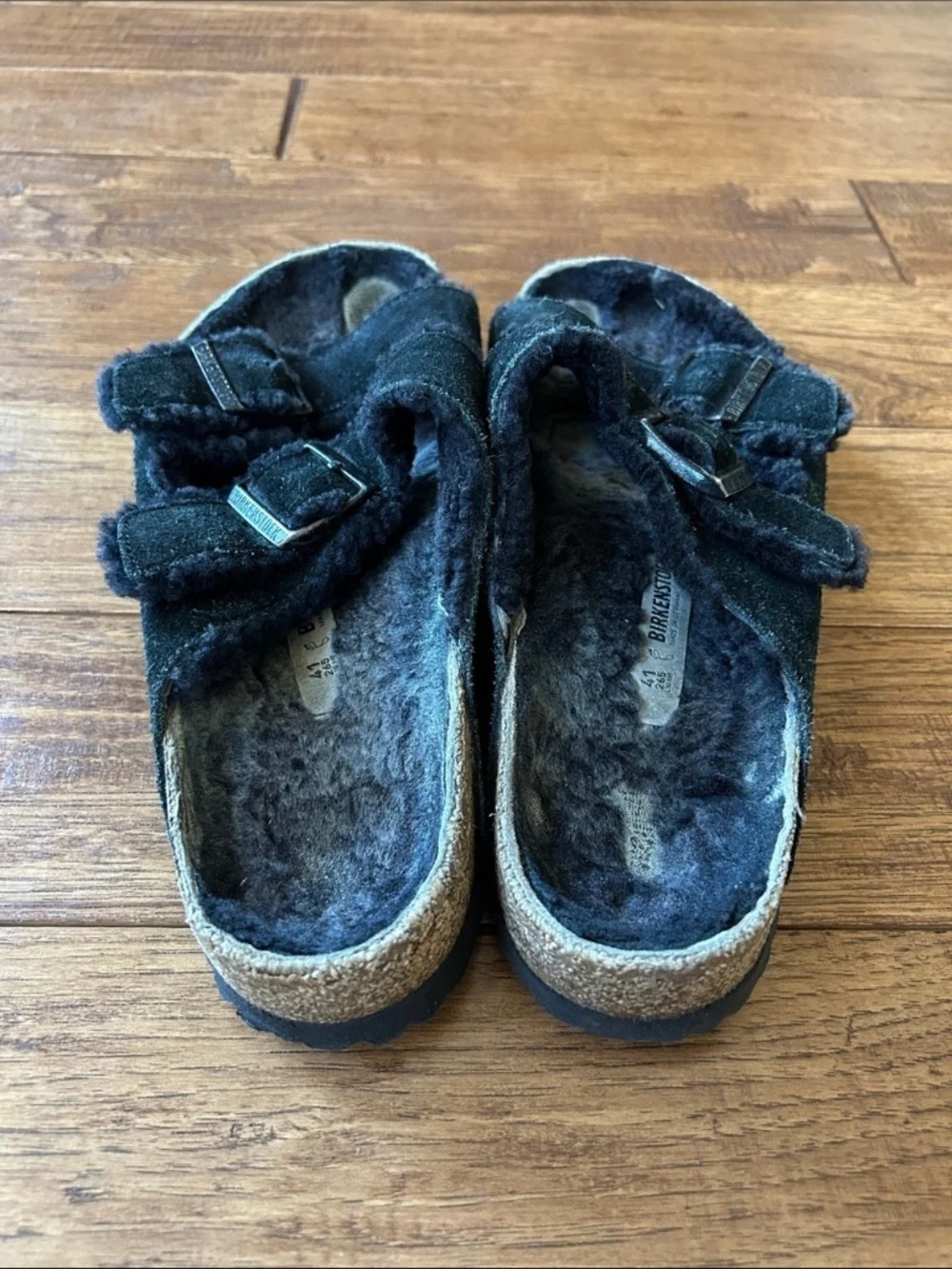 Birkenstock Arizona Shearling Sandals Black Suede Size 41 / Mens 8